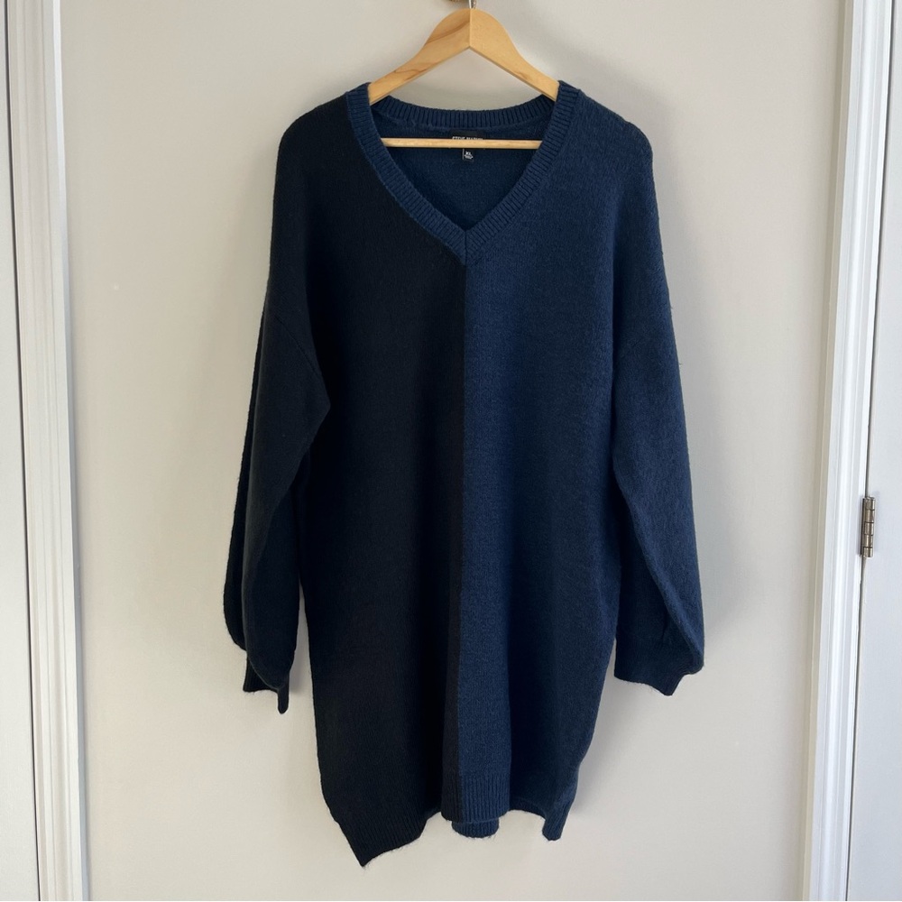 [steve madden] colorblock v neck sweater dress navy black XL